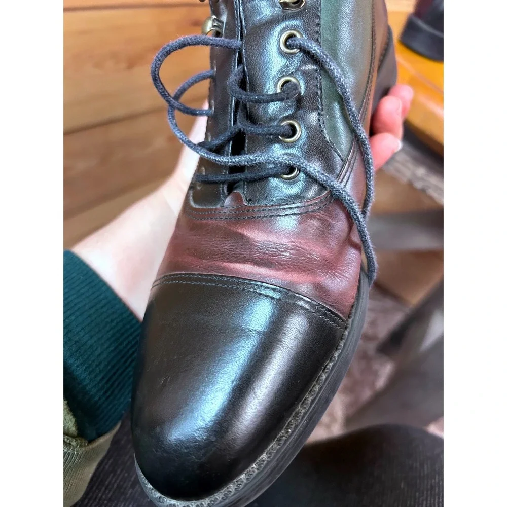Vintage Tri-Color Leather Lace Up Ankle Boots Made in Brazil Green Burgundy 9M - Picture 8 of 9